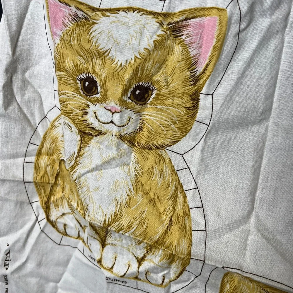 Vintage Cuddly Critters Cat Fabric Panel Cranston Print Works Kitten Cut Sew